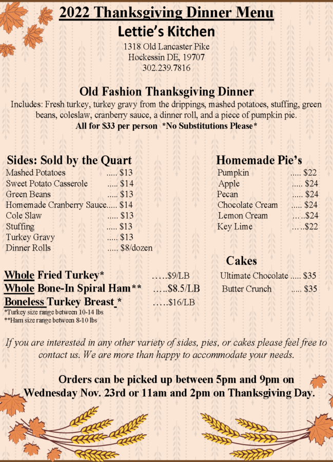 Letties Kitchen Thanksgiving Catering Menu 2022