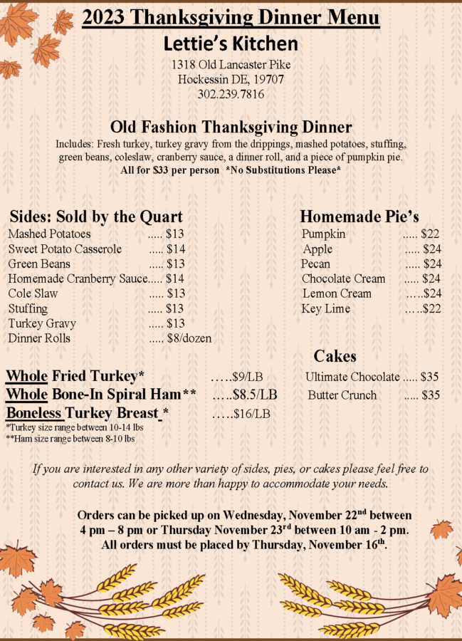 Letties Kitchen Thanksgiving Catering Menu 2023