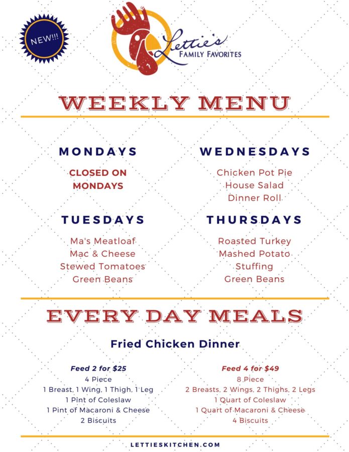 Letties Kitchen Weekly Menu October 2024